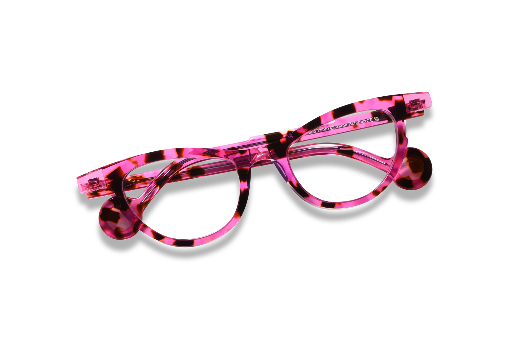 メガネ THEO Theo - CABOCHON 013 TRANSPARENT+FLUO PINK - 13 Theo Eyeglasses ALBA 008 BROWN DALMATIAN+TRANSPARENT PURPLE